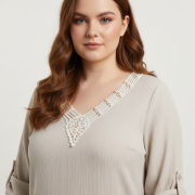 Μπλούζα Plus Size V με μοτίφ