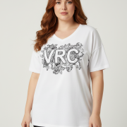 Μπλούζα Plus Size V‑Neck με Floral VRC Print – Κομψή & Μοντέρνα