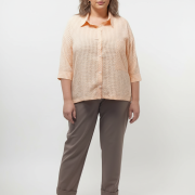 Πουκάμισο γυναικείο plus size καρό πορτοκαλί λευκό