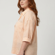 Πουκάμισο γυναικείο plus size καρό πορτοκαλί λευκό