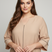 Μπλούζα Μεγάλων Μεγεθών με V & Μαύρη Λεπτομέρεια | Plus Size Κομψότητα