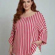 Μπλούζα Plus Size με Κάθετες Ρίγες – Κόκκινο Λευκό