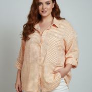 Πουκάμισο plus size με πορτοκαλί-λευκό καρό print,