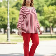Μπλούζα Plus Size με Κάθετες Ρίγες – Κόκκινο Λευκό