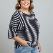 Μπλούζα Plus Size με Οριζόντιες Ρίγες – Μπλε & Λευκό