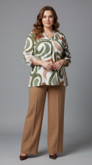 Μπλούζα Plus Size με Abstract Swirl Print – Πράσινο & Καφέ