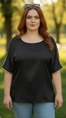 Μπλούζα Plus Size Δίχρωμη με Contrast Trim – Minimal Chic Style