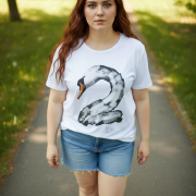 Μπλούζα Plus Size Λευκή με Swan LOVE Print – Ρομαντική & Μοντέρνα
