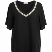 Μπλε Μπλούζα V‑Neck με Διακοσμητικό Ρέλι – Plus Size Chic