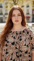 6. Product Short Description Μπλουζάκι 100% rayon με leaf print. Plus size εφαρμογή, άνετο και ιδανικό για chic και καλοκαιρινές εμφανίσεις.