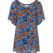 Μπλουζάκι 100% Viscose Off‑Shoulder με Blue‑Brown Print – Plus Size Καλοκαιρινή Κομψότητα