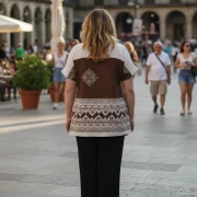 Καφέ Μπλούζα με Boho Print & Πλαϊνά Ανοίγματα – Plus Size Καθημερινή Κομψότητα