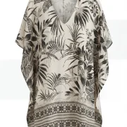 Plus Size Μπλούζα Καφτάνι – Μαύρο Λευκό Kaftan με Άνετη Γραμμή & Boho Print