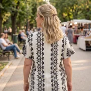 Λευκό Μπλουζάκι με Μαύρο Boho Print – Plus Size Ethnic Chic