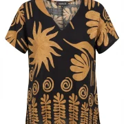 Plus Size Μπλούζα Παντελόνι – Μαύρη Μπλούζα με Χρυσό Boho Print