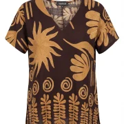 Plus Size Μπλούζα Παντελόνι – Μαύρη Μπλούζα με Χρυσό Boho Print