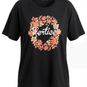 Βαμβακερή Μπλούζα Vertice με Floral Στεφάνι – Λευκό & Μαύρο