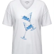Λευκή Βαμβακερή Μπλούζα V‑Neck με Martini Print – Casual & Fresh
