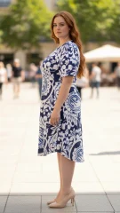 Μπλε‑Λευκό Φόρεμα με Floral Print – Plus Size Καλοκαιρινή Κομψότητα