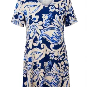 Μπλε‑Λευκό Φόρεμα με Floral Print – Plus Size Καλοκαιρινή Κομψότητα
