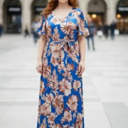 Φόρεμα Maxi Plus Size Μπλε με Floral Tropical Print – Vertice
