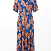 Φόρεμα Maxi Plus Size Μπλε με Floral Tropical Print – Vertice