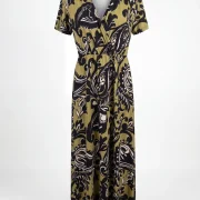 Φορέματα Plus Size – Χακί Floral Καλοκαιρινό Φόρεμα με Άνετη Γραμμή